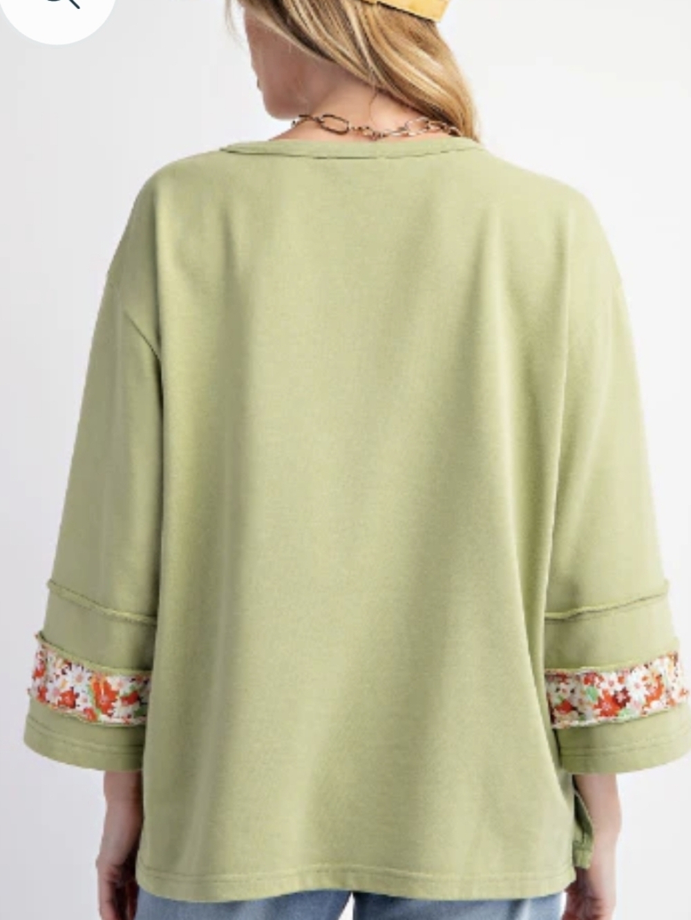 EASEL-'Meadow Top' Patchwork Flower Applique Sweatshirt in Pistachio-Size Large - Picture 3 of 16